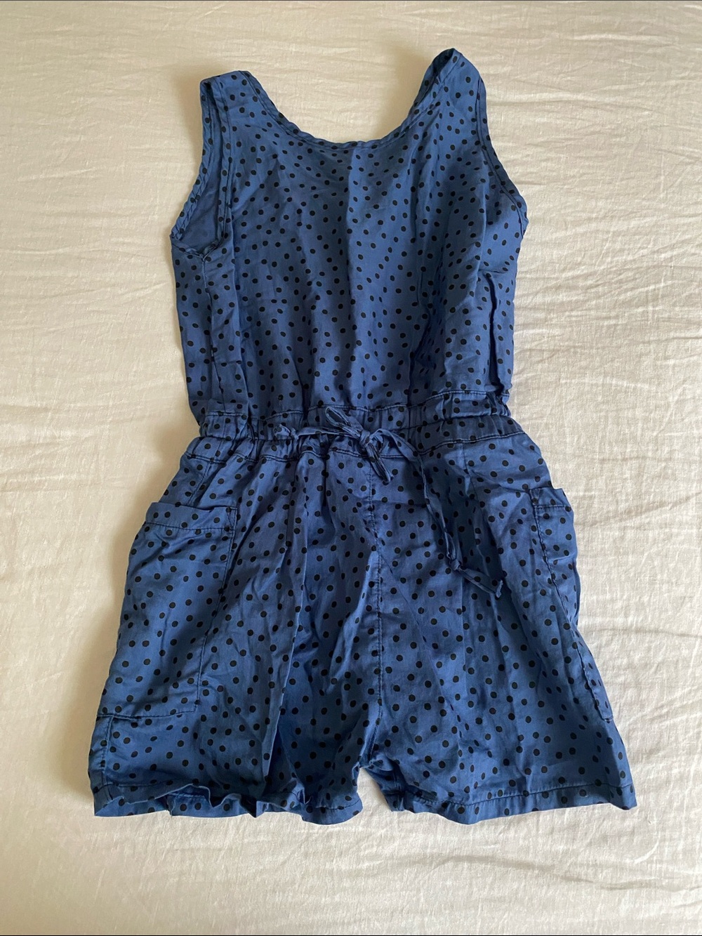 Mabo blue with black Polka Dot Sleeveless Romper - Kids One-Piece